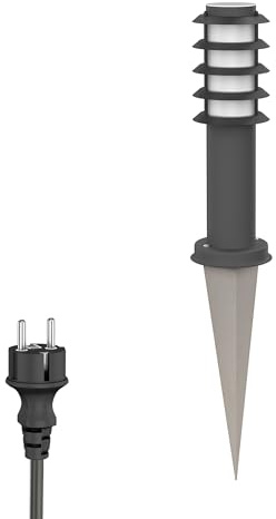 ledscom.de Pollerleuchte PORU mit Erdspieß und 2m Kabel für außen, IP44, Gitter, 39cm, anthrazit, inkl. E27 Lampe max. 1020lm, weiß