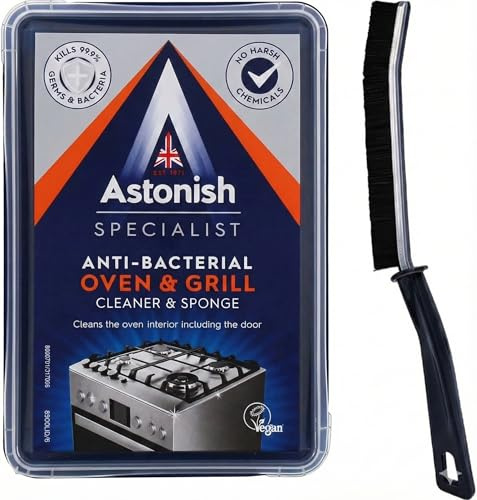 Astonish Specialist Anti-Bacterial Oven & Grill Cleaner Kit – 250g Cleaning Paste with Applicator Sponge and Long-Handle Deep Clean Brush – Tough Grease & Burnt-on Food Remover