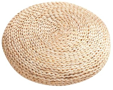 Bsbkoj Tatami Coussin de Sol Rond en Paille avec de Soie à l'intérieur, Accessoire de Maison, Coussin d'assise pour méditation, Yoga, Fitness, Exercices, activités d'intérieur