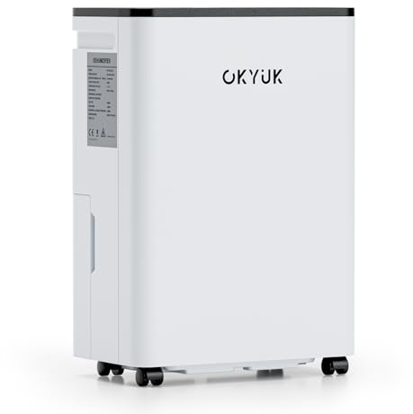 OKYUK Luftentfeuchter Elektrisch 10L，32dB Leiser 25m², mit automatischer Abschaltung, für Wohnmobil, Badezimmer, Keller,1 J. Umtausch/10 J. Garantie