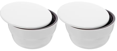 HOUDERCO Set 2 Tazzine da Caffè in Ceramica Bianca per Degustazione Espresso con Coperchio, Impilabili e Facili da Pulire, per Uso Domestico e Professionale