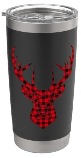 HIRSCH GEWEIH BUFFALO PLAID RENTIER WILD JÄGER DAMEN HERREN Doppelwandiger Edelstahl-Thermobecher