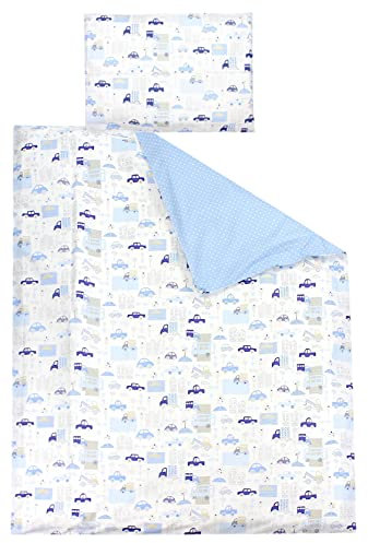 TupTam Kinder Bettwäsche Gemustert 2-Teilig Wendebettwäsche, Farbe: Autos Blau, Größe: 135x100 cm