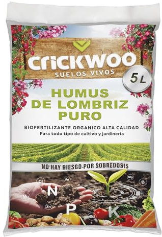 crickwoo - Humus de Lombriz para Plantas Puro. El Mejor Abono Natural, 5L / 2,8KG, Fertilizante Universal Orgánico, Rico en microorganismos efectivos para Cualquier Tipo de Cultivo