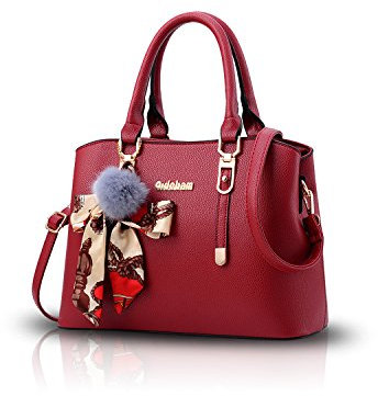 Nicole&Doris Damen Handtasche Crossbody Arbeitstaschen Satchel Schultertasche für Frauen Ornament Schleife Weiches PU, Burgunderrot (Rot) - ND-KK101