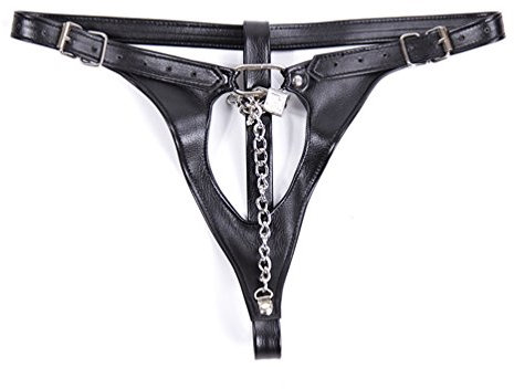 Hanyi Damen Leder String Einstellbar Unterwäsche G-String Tanga mit Ketten SM Bondageset, Schwarz