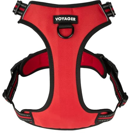 Voyager Von Best Pet Supplies verstellbares Hundegeschirr mit 3M-Reflektortechnologie, mit doppelter Befestigung, kein Ziehen, Rot