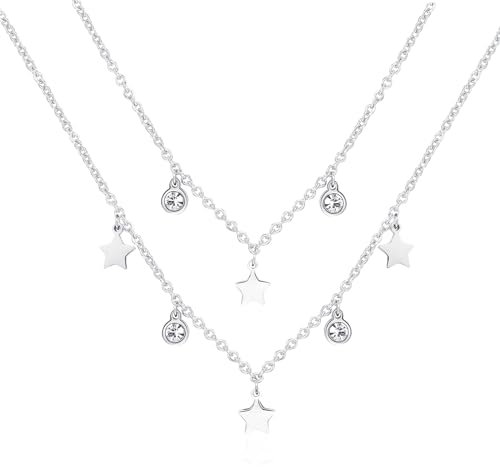 S'Agapõ Collana Donna, Collana Girocollo in Acciaio e Cristalli con Simbolo Stella | Collezione Luce - SCE03