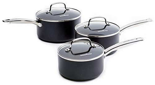 GreenChef Berlin Rocks Set de Casseroles Antiadhésive en Céramique Saine de 16cm/1,5L,18cm/2,1L & 20cm/3,1L,Sans PFAS,Poignée en Acier Inoxydable,Induction,Va au four jusqu'à 200°C,Lave-vaisselle,Noir