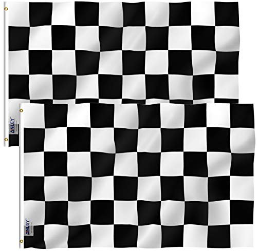 Anley Packung mit 2 Fly Breeze 3x5 Fuß-Zielflagge - Lebendige Farbe und UV-Lichtechtheit - Leinwandkopf und doppelt genäht - Schwarz-Weiß-Rennflaggen aus Polyester mit Messingösen 3 x 5 Ft