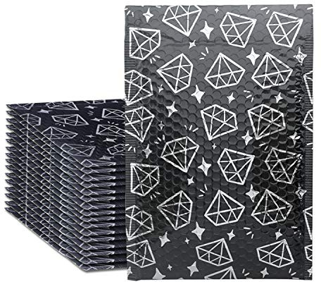 Yomuse 25pcs Padded Envelopes, 180mm x 260mm (7.1x10.2 Inch) Diamond Poly Bubble Mailers Self Seal, Waterproof Postal Bags for Mailing/Packaging (Black)