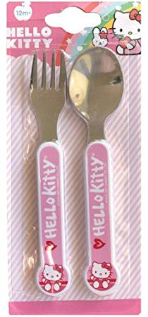 Hello Kitty - Set di cucchiaini e forchette in metallo, adatto per bambini dai 12 mesi in su.