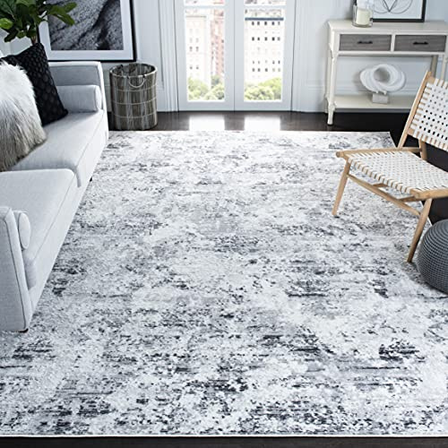 SAFAVIEH Amelia Collection Area Rug - 9' x 12', Grey & Ivory, Modern Abstract Design, Non-Shedding & Easy Care, Ideal for High Traffic Areas in Living Room, Bedroom (ALA705G)
