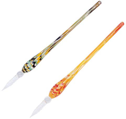 Gullor 2 Stück Glas Dip Pen Vintage Handmade Glass Signature Pen - Mehrfarbig B