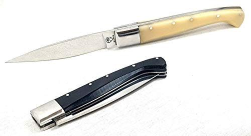 Armeriaonline Coltello coltellino sardo Tipo pattada da Caccia Piccolo da Collezione Manico in Corno Sardegna Tascabile richiudibile (Nero, Chiuso 12CM Lama 10CM Aperto 22,5CM)