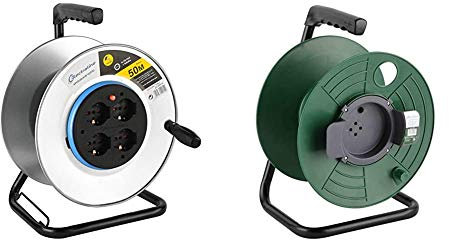 Electraline 49014 Avvolgicavo, Avvolgi-Prolunghe senza cavo in metallo antiruggine & 94015 Avvolgicavo Avvolgi-Prolunghe Vuoto, Misura 50 metri