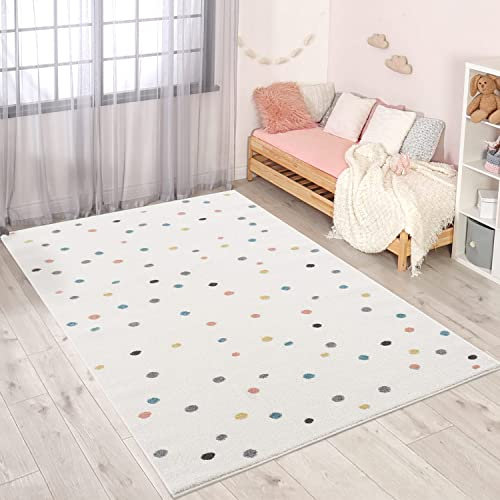 carpet city Teppich Kinderzimmer Creme - Pünktchen, Gepunktet - Kinderteppich 160x230 cm - Spielteppich Kinder - Babyzimmer Deko