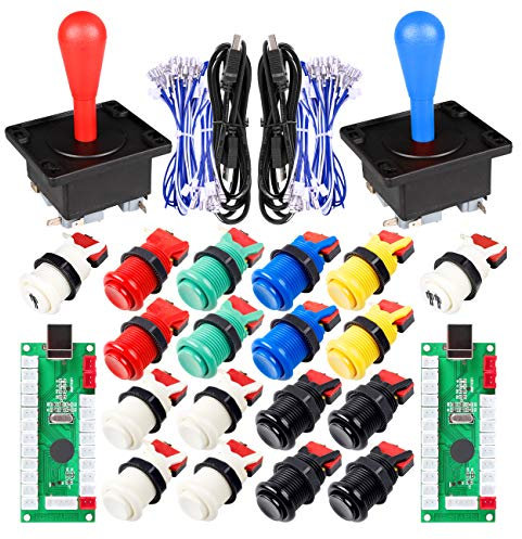 Fosiya 2 Spieler Arcade Game DIY Kits Ellipse Oval Happ Joystick Griff + 18x American Style Arcade Taster (Include 1P / 2P Start-Tasten)