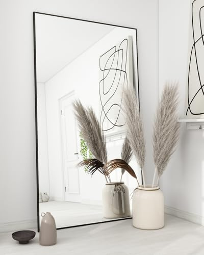 Koonmi 71x30 Floor Mirror Full Length, Bedroom Floor Body Mirror with Stand, Large Black Mirror, Leaning, Standing or Hanging Horizontally/Vertically