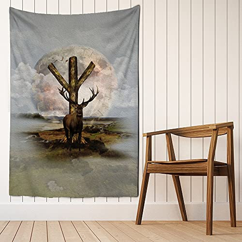 QAWD Wikinger literarische Wandteppich Wandbehang magische Strandteppich Decke böhmischen Hippie Hintergrund Stoff Wandteppich Wandbehang A7 150X200CM