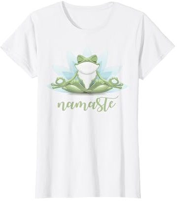 Lustig Namaste Yoga Frosch Buddha Lotussitz Blume T-Shirt