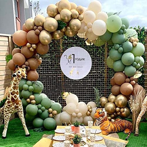 Ballon Girlande Grün, Luftballons Geburtstag Girlande, Olive Grün Und Metallic Gold Ballons kit, Safari Jungle Luftballons Girlande Dekoration für Dschungel Baby Shower, Wild One, Hochzei, Party
