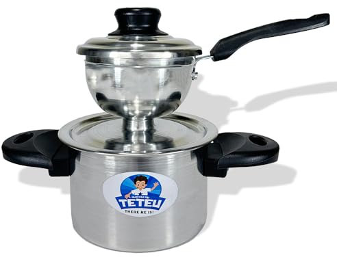 TETEU | Cuscuzeira Nordestino | Brazilian Couscous Pot Steamer Pot for Cooking, cuzcuzeira, couscous, Rice, Vegetables Durable Metal Pot with Handle, Small Portions | Aluminium Color - 12oz