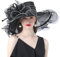Qchomee Damen Sommer Hut Schwarz Organza Sonnenschutz Fascinator Braut Hochzeit Strand Kirche Party Bowler Hut Sommerhut