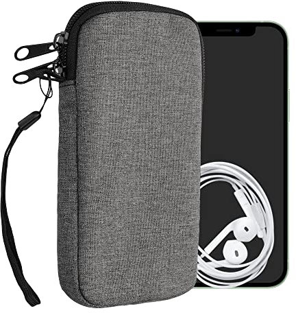 kwmobile Handytasche für Smartphones L - 6,5 - Stoff Handy Hülle Dunkelgrau - Handy Tasche mit Reißverschluss - 16,5 x 8,9 cm Innenmaße