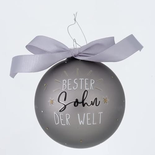 XL Weihnachtskugel - Bester Sohn der Welt - 8cm Glas Weiss Grau Silber Farben Christbaumkugel mit Schleife Weihnachtskugeln Christbaumschmuck Kugel Hänger Glaskugel Geschenk…