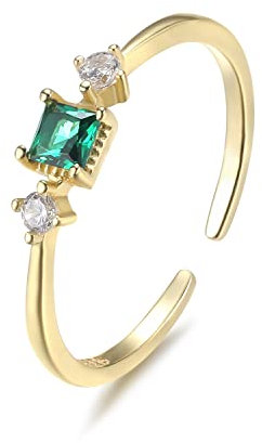 Ring Gold Damen Gold Ringe Frauen Silber 925 Damen Einstellbare Eternity Goldrin Grüner Zirkon Ring Geschenke für Freundin Mama Großmutter