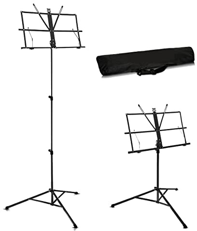 Sheet Music Stand Holder Foldable Music Stand Super Sturdy Adjustable Height Tripod Base Metal Music Stand With Carry Case Bag - For Storage or Travel - Black