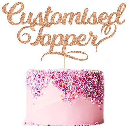 Personalised Cake Topper Birthday Cake Toppers 11 Colours Wedding Cake Topper with Any Text Age Double Sided Glitter Cake Decoration for Anniversary Graduation(Rose Gold)