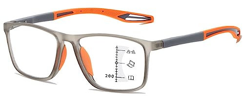 KOOSUFA Gleitsichtbrille Progressive Multifokus Anti-Blaulicht Lesebrille Herren Damen Ultraleicht TR90 Rahmen Federscharnier Computerbrille Gleitsicht Arbeits Lesehilfe Grau Orange, 3.5
