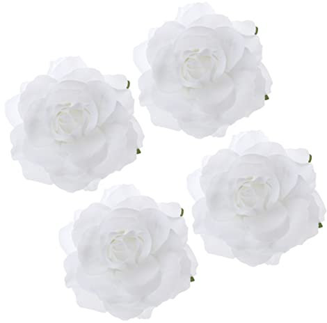 Beatifufu 4Stücke Set Stoffrose Haarnadeln Blumen Brosche Diy Zubehör für Hawaii Urlaub und Anlässe Elegante Haarschmuck für Feste Hochzeiten und Partys Weiß