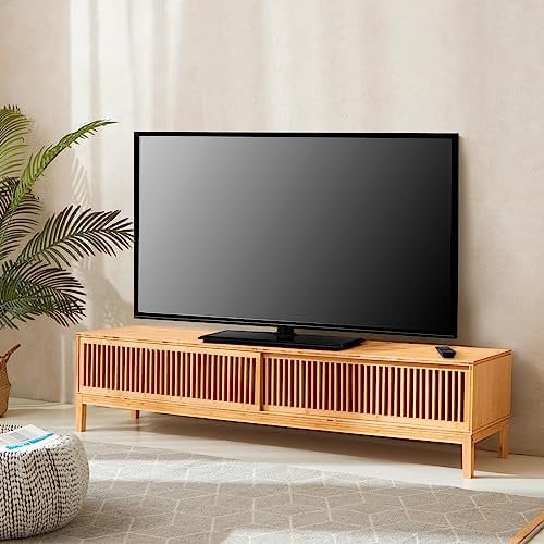 [en.casa] Fernsehschrank Videbæk aus Bambus Natur mit Stauraum Fernsehkommode 140x40x38cm