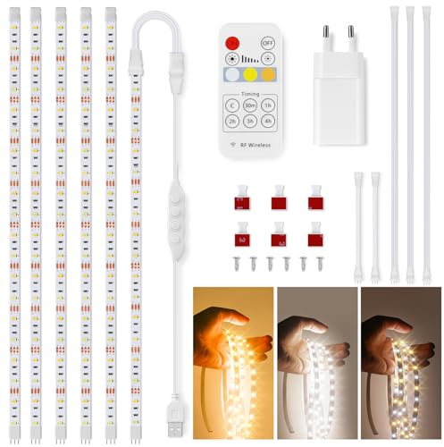 Towisituati Luz LED bajo Gabinete con Interruptor, 6 x 50cm Tira de Luz LED para Cocina, Blanco Cálido 3000K-6000K, Iluminación para Muebles de Cocina, TV, Vitrinas, Escritorio