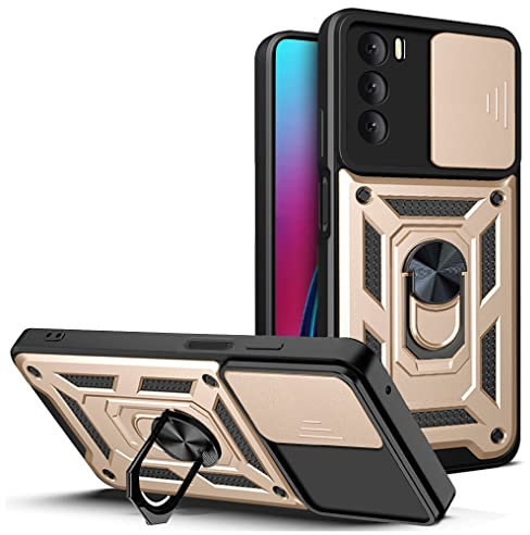 LeviDo Kompatibel für Huawei P30 Lite Hülle Silikon mit Slide Kameraschutz Cover Hüllen Case mit Ring Ständer Halter Handyhalterung Auto Magnet Handyhülle Stoßfest Cover, Gold