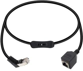 RIIEYOCA 90 Degree Cat5e Ethernet Patch Cable Switch On/Off RJ45 Male to Female High Speed Right Angle Internet Network Cable LAN with Disconnect Switch for Cat5e/Cat5, Black(50CM/1.6Ft)