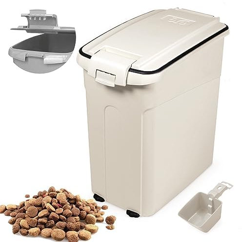 BPS Contenedor de Comida para Mascotas Caja de Alimentos Pienso Tapa Abatible Hermética con Pala para Perros y Gatos BPS-4159 (Blanco)