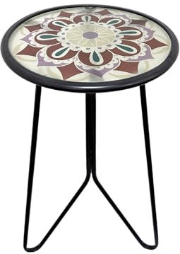 Table d'appoint ronde Liffy en mosaïque de 30,5 cm avec plateau en verre, résistante aux intempéries, pour intérieur et extérieur, avec support