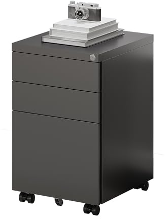 FLEXISPOT CB23 3-Drawer Mobile File Cabinet for Home Office Rolling Filing Cabinet with Combination Lock and Wheels Letter Sized Documents and Letter and A4 Siz Under Desk File Office Drawer Black