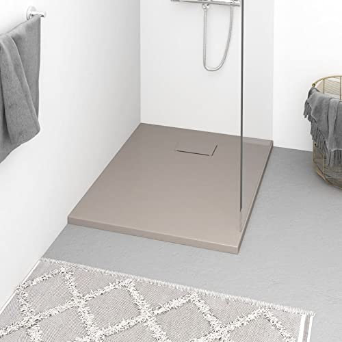 Duschwanne, JUNZAI Lamellenwand, Dusche Komplett, Duschrückwand, Komplettdusche, Duschkabine, Duschtasse, Begehbare Dusche, SMC Braun 90x70 cm