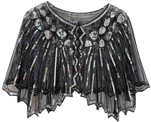 VILOREE Damen Umschlagtücher Stola für Abendkleid 1920s Retro Schal Hochzeit Party Braut Schal Gatsby Kostüm Accessoires Schwarz & Silber (58)