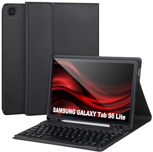 Étui clavier pour Samsung Galaxy S6 Lite 10,4 2022/2020, avec clavier pour Samsung S6 Lite avec porte-stylo, clavier Bluetooth sans fil amovible pour Galaxy S6 Lite 10,4 2022/2020, fonction veille