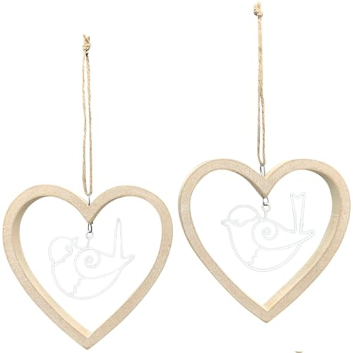 Frühlingsdeko Dekohänger Herzen im Set Landhausstil - Herzchen Holzhänger als Ast, Fenster Deko hängende Frühjahrsdeko - Fensterschmuck Innen zu Valentinstag, Frühling Shabby Look