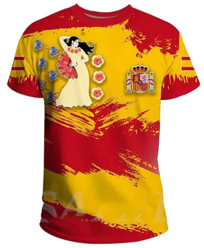 YuanDiann 2024 Européen Football Coupe T Shirts Espagne Ventilateurs Encourager Sport Casual Homme Femme Enfants Drapeau National Impression Manche Courte Séchage Rapide Respirant Tee Shirt 4# S