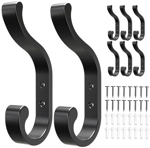jockcaras 8 Stück Garderobenhaken Flurgarderobe, Rucksackhaken, Moderne Kleiderhaken Wand Tür, Handtuchhaken Zum Schrauben, Garderobe Haken, Garderobe Wand, Jackenhalter Wand, Schwarz