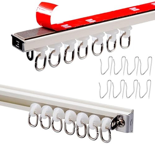 Selbstklebende Vorhangschiene für Schiebevorhang, 40-500cm Ohne Bohren Gardinenschiene, for Decken-/Wandmontage, mit Haken (Color : B, Size : 1.5m(4.9ft))