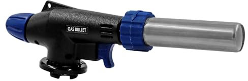 Gas Bullet ® Lötbrenner 360° für Unkrautbrennen, Löten, Flambieren, DIY Projekte | geeignet für Bajonett Ventil Kartuschen (227g) | Schweißbrenner, Bunsenbrenner (Lötbrenner + 4 Kartuschen)